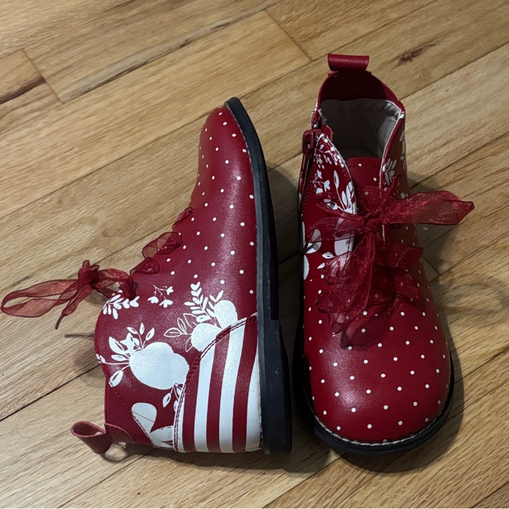 Girls Red Polka Dot and Striped Shoes